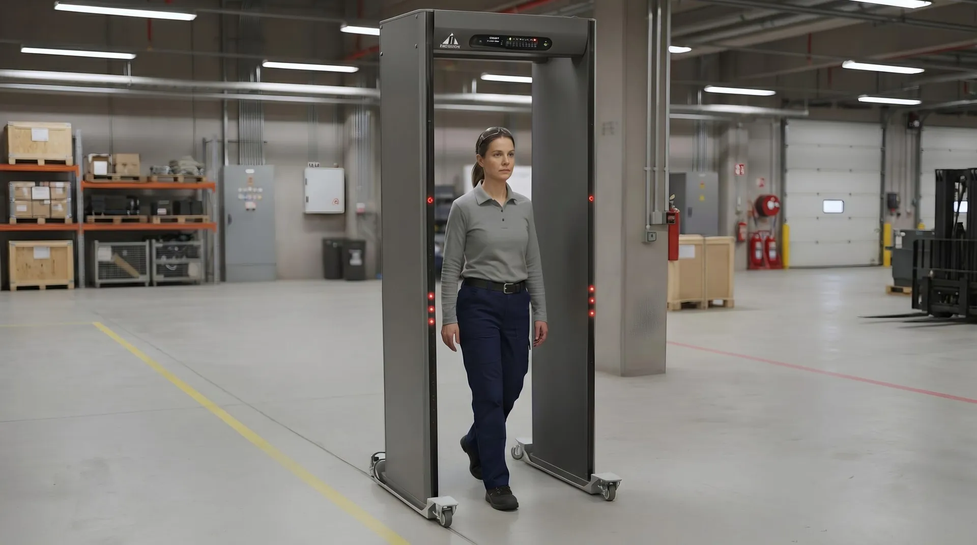 Garrett-Durchgangsdetektor in einer Industriehalle für Mitarbeiter-Kontrolle