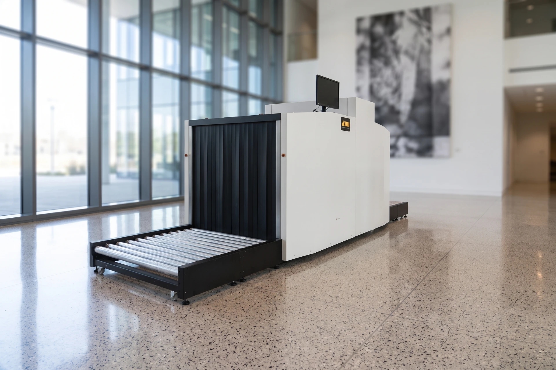 VMI Spectrum 180180 DV Röntgenscanner als Produktmotiv in einem hellen Museumssaal